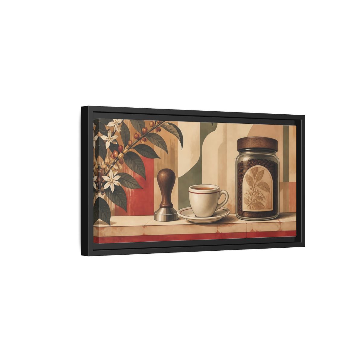 Side Mockup 8. Espresso Cup & Beans shown as framed canvas print