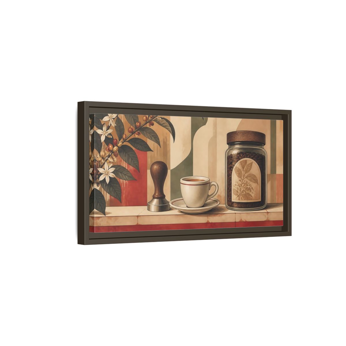 Side Mockup 7. Espresso Cup & Beans shown as framed canvas print
