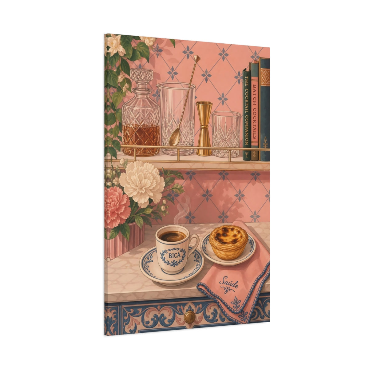 Side Mockup 1. Espresso & Custard Tart shown as canvas print