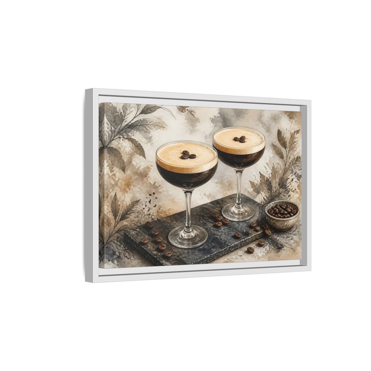 Side Mockup 4. Espresso Martini Pair shown as framed canvas print