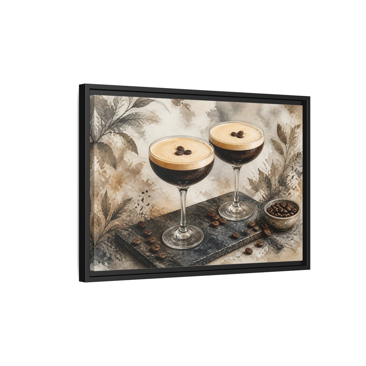 Side Mockup 3. Espresso Martini Pair shown as framed canvas print