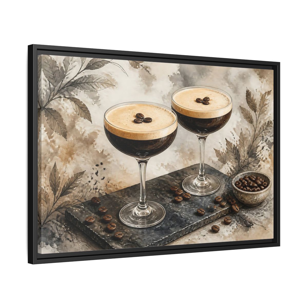Side Mockup 14. Espresso Martini Pair shown as framed canvas print
