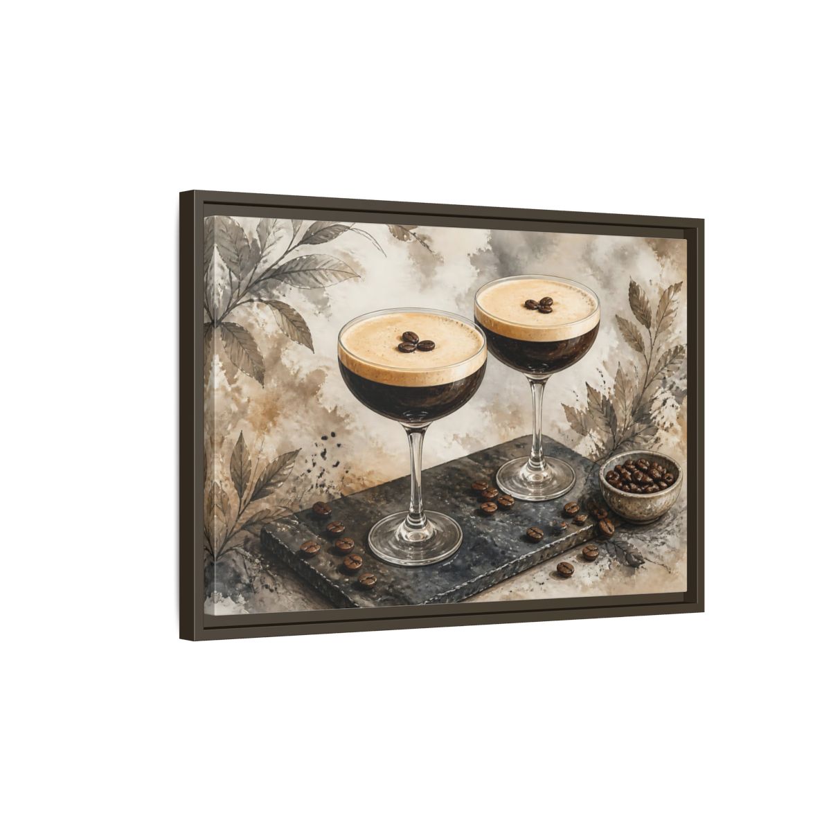 Side Mockup 2. Espresso Martini Pair shown as framed canvas print