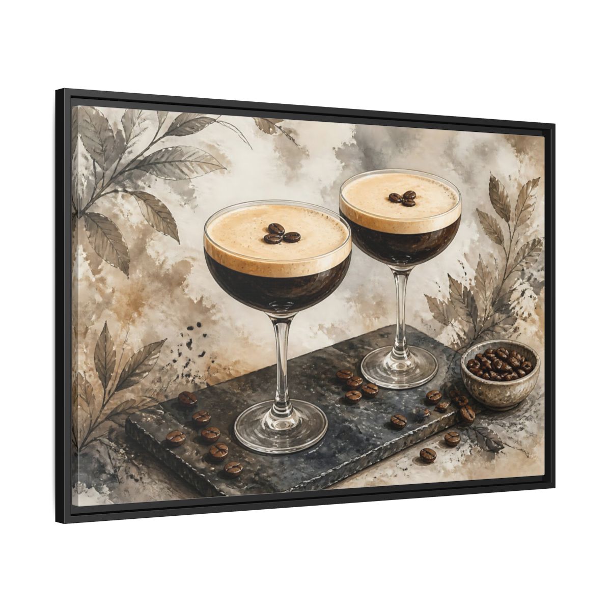Side Mockup 13. Espresso Martini Pair shown as framed canvas print