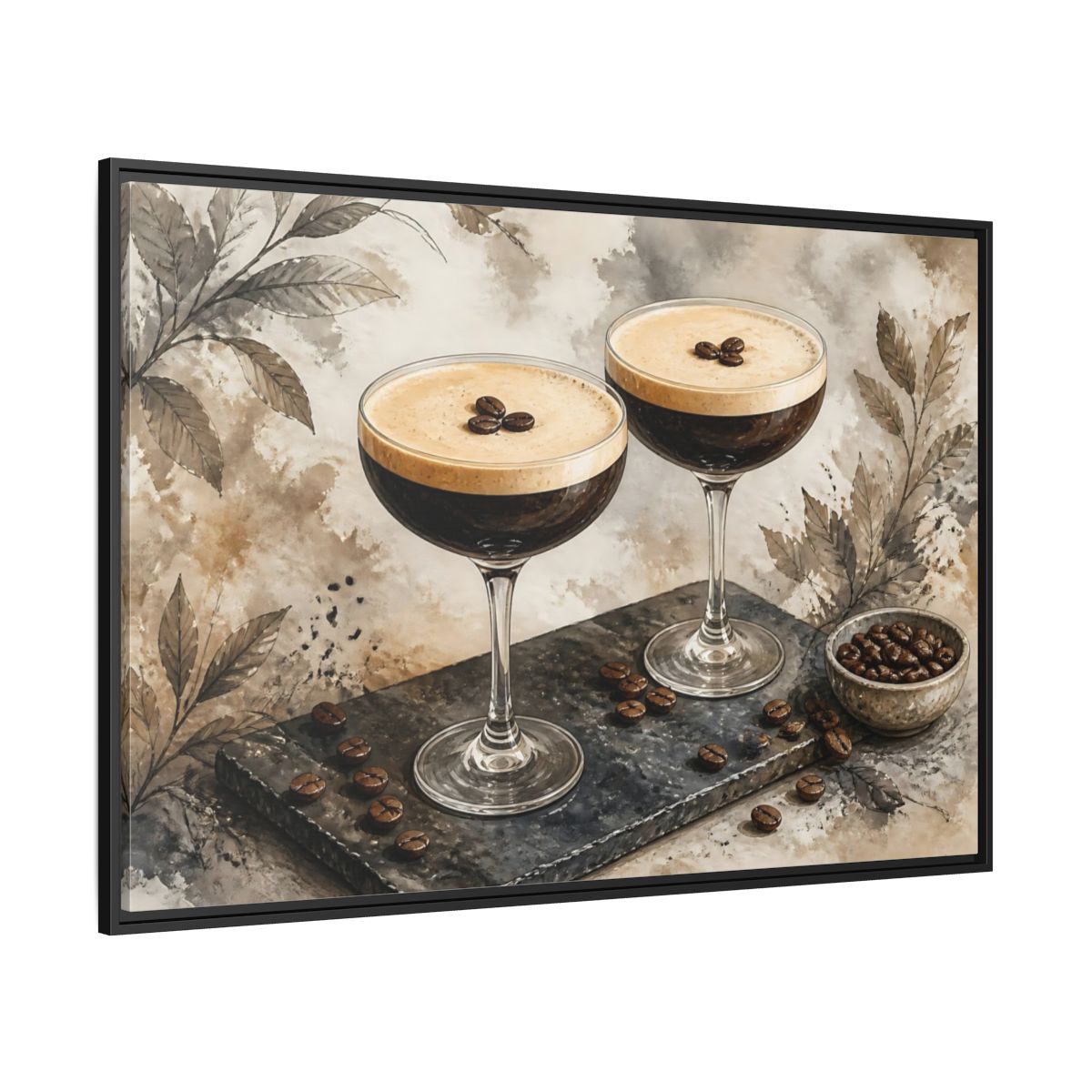 Side Mockup 12. Espresso Martini Pair shown as framed canvas print