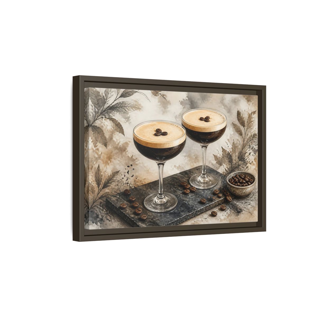 Side Mockup 5. Espresso Martini Pair shown as framed canvas print