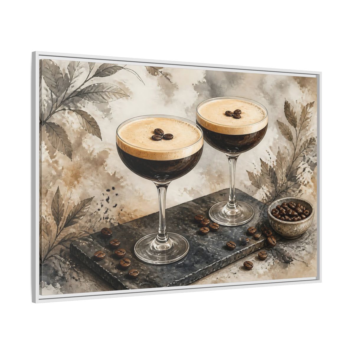 Side Mockup 7. Espresso Martini Pair shown as framed canvas print