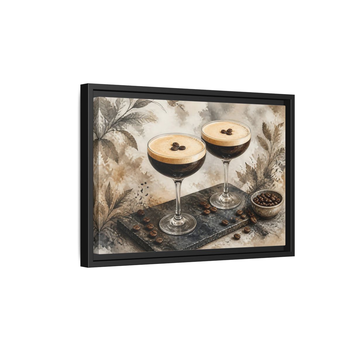 Side Mockup 6. Espresso Martini Pair shown as framed canvas print