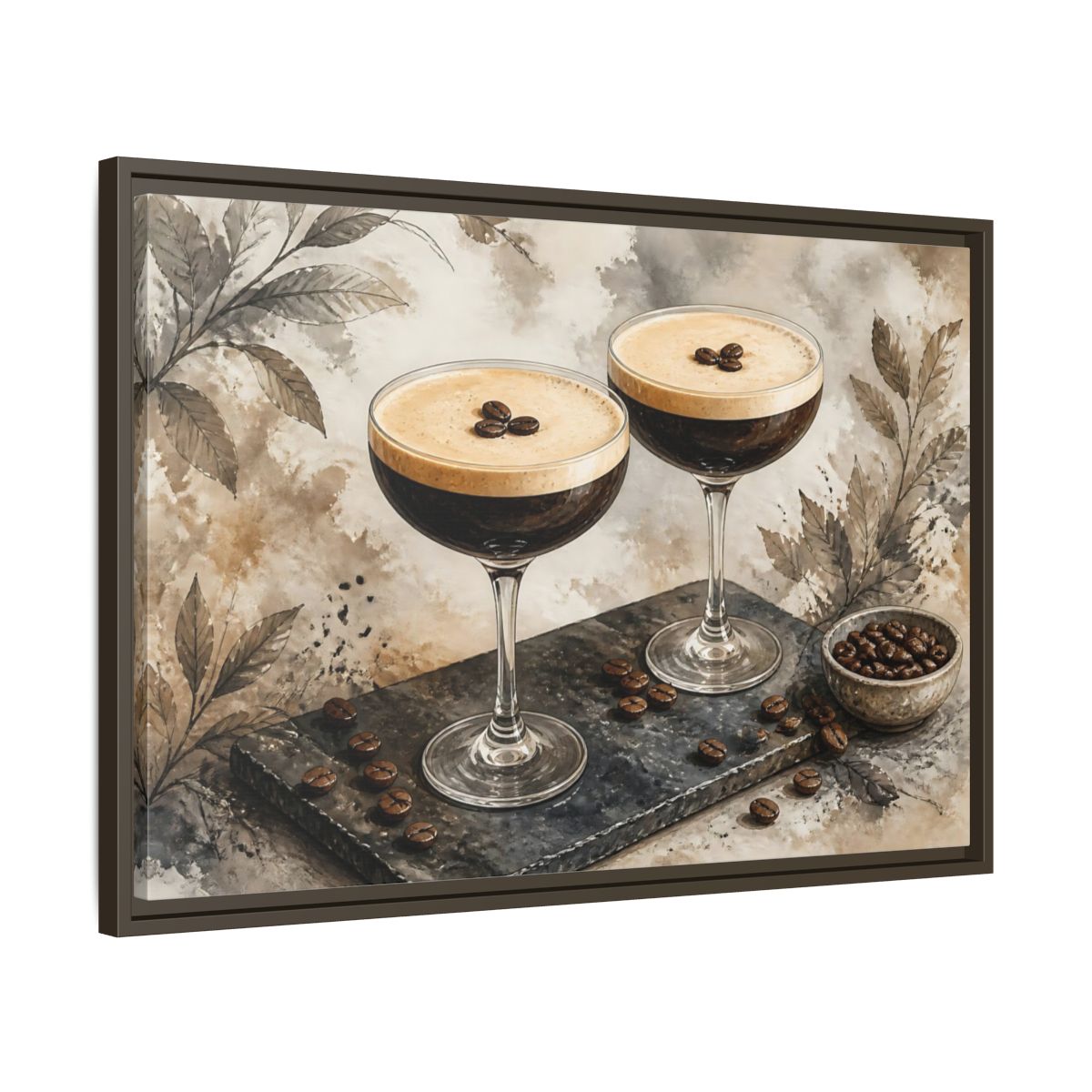 Side Mockup 11. Espresso Martini Pair shown as framed canvas print