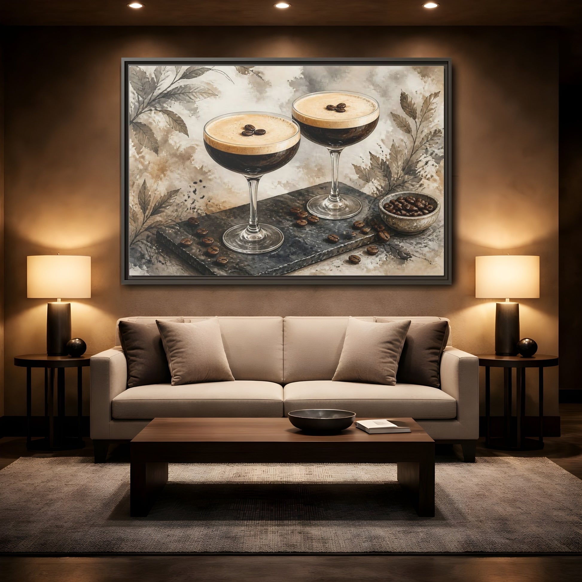 Mockup 2. Espresso Martini Pair shown as framed canvas print