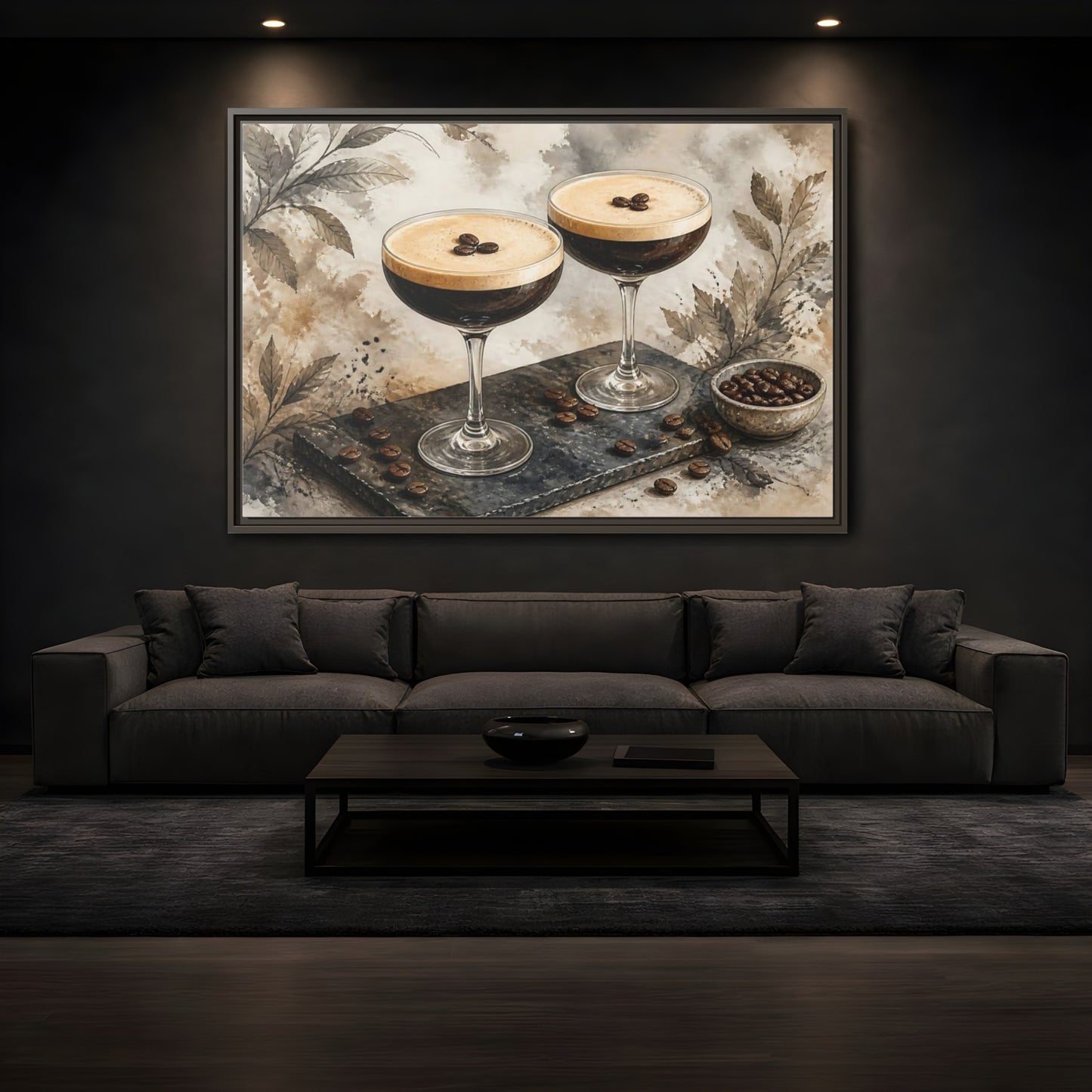 Mockup 3. Espresso Martini Pair shown as framed canvas print