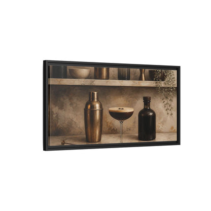 Side Mockup 2. Espresso Martini Still Life shown as framed canvas print