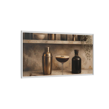 Side Mockup 3. Espresso Martini Still Life shown as framed canvas print