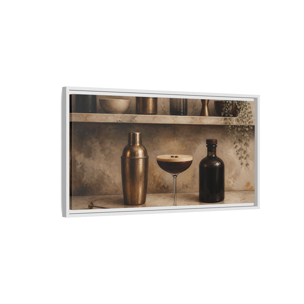 Side Mockup 1. Espresso Martini Still Life shown as framed canvas print