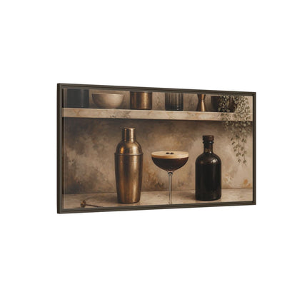 Side Mockup 4. Espresso Martini Still Life shown as framed canvas print