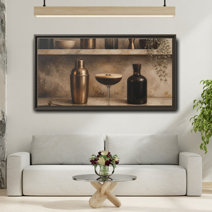 Mockup 2. Espresso Martini Still Life shown as framed canvas print
