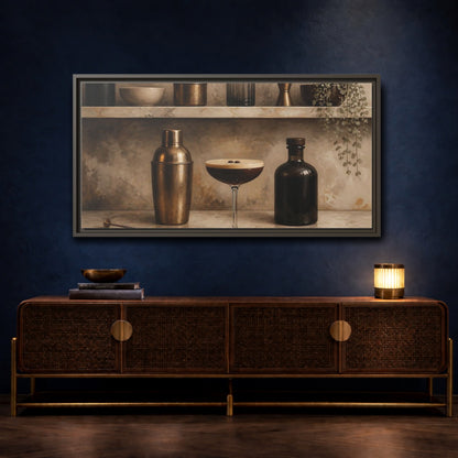 Mockup 4. Espresso Martini Still Life shown as framed canvas print