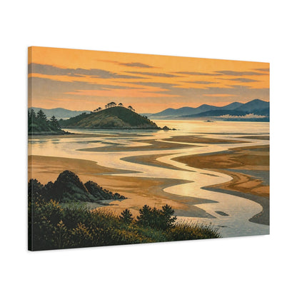 Main Mockup. Estuary Sunset Landscape shown as canvas print