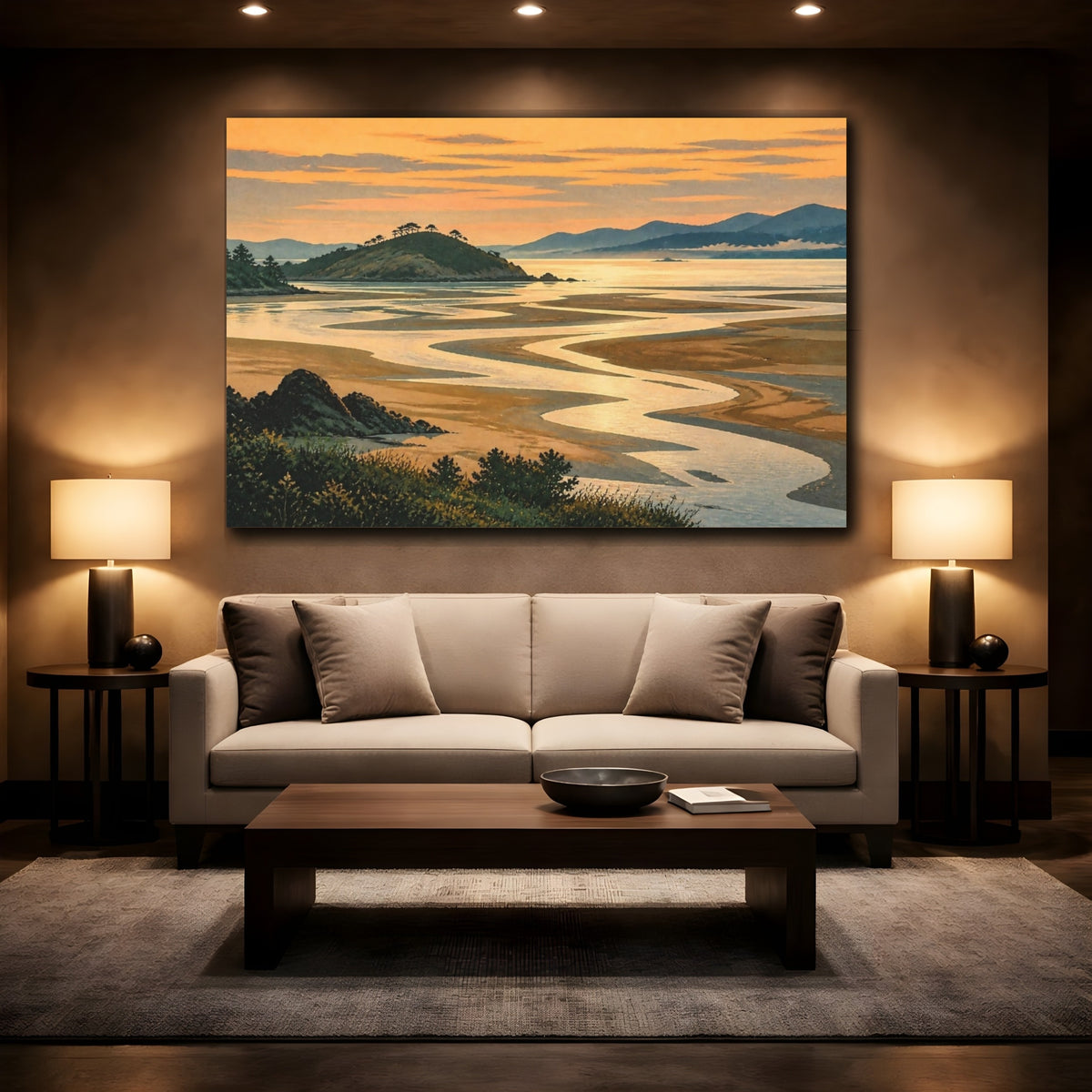 Mockup 2. Estuary Sunset Landscape shown as canvas print