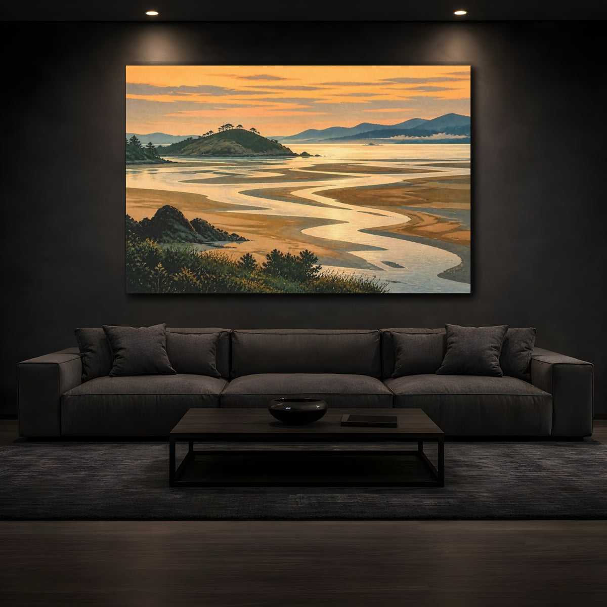 Mockup 3. Estuary Sunset Landscape shown as canvas print