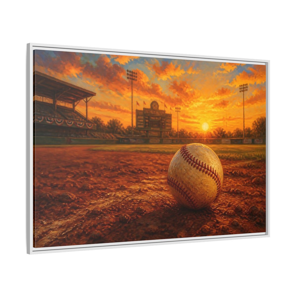 Side Mockup 7. Evening At The Ballpark shown as framed canvas print