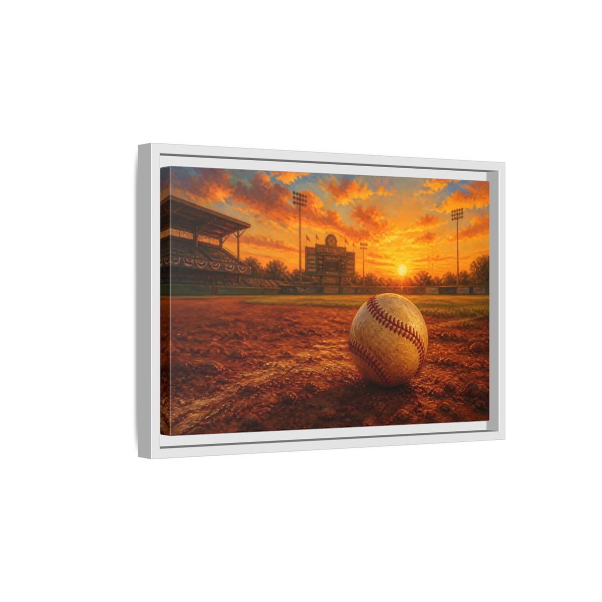 Side Mockup 4. Evening At The Ballpark shown as framed canvas print