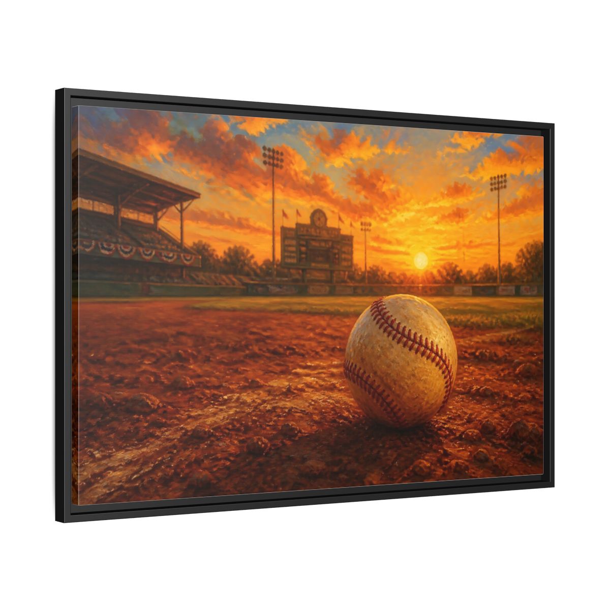 Side Mockup 13. Evening At The Ballpark shown as framed canvas print