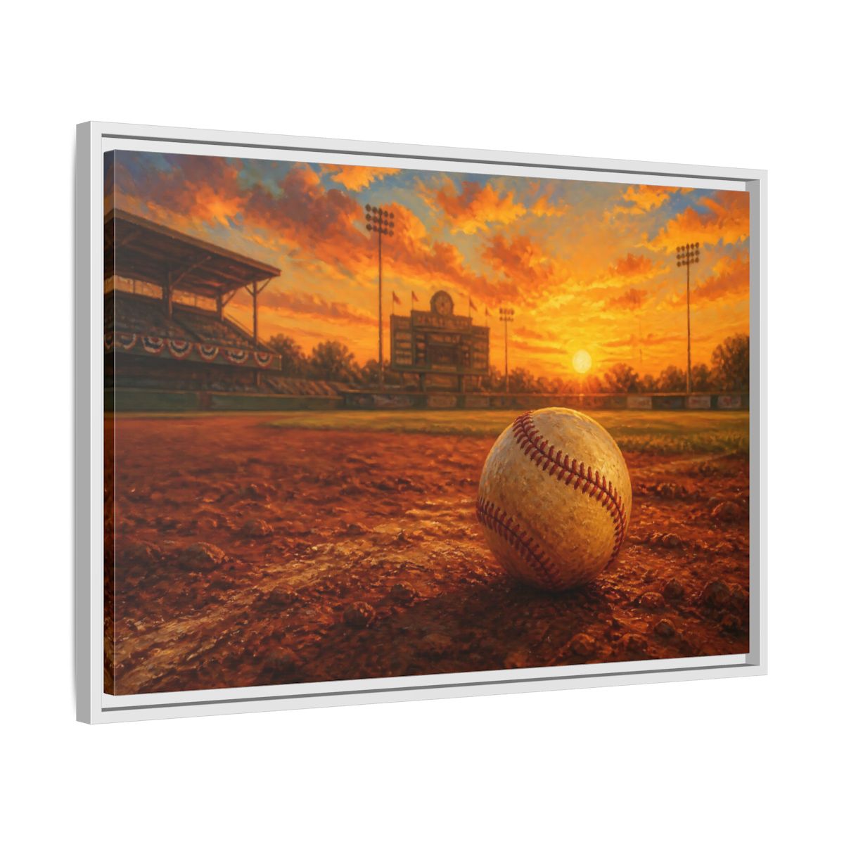 Side Mockup 10. Evening At The Ballpark shown as framed canvas print