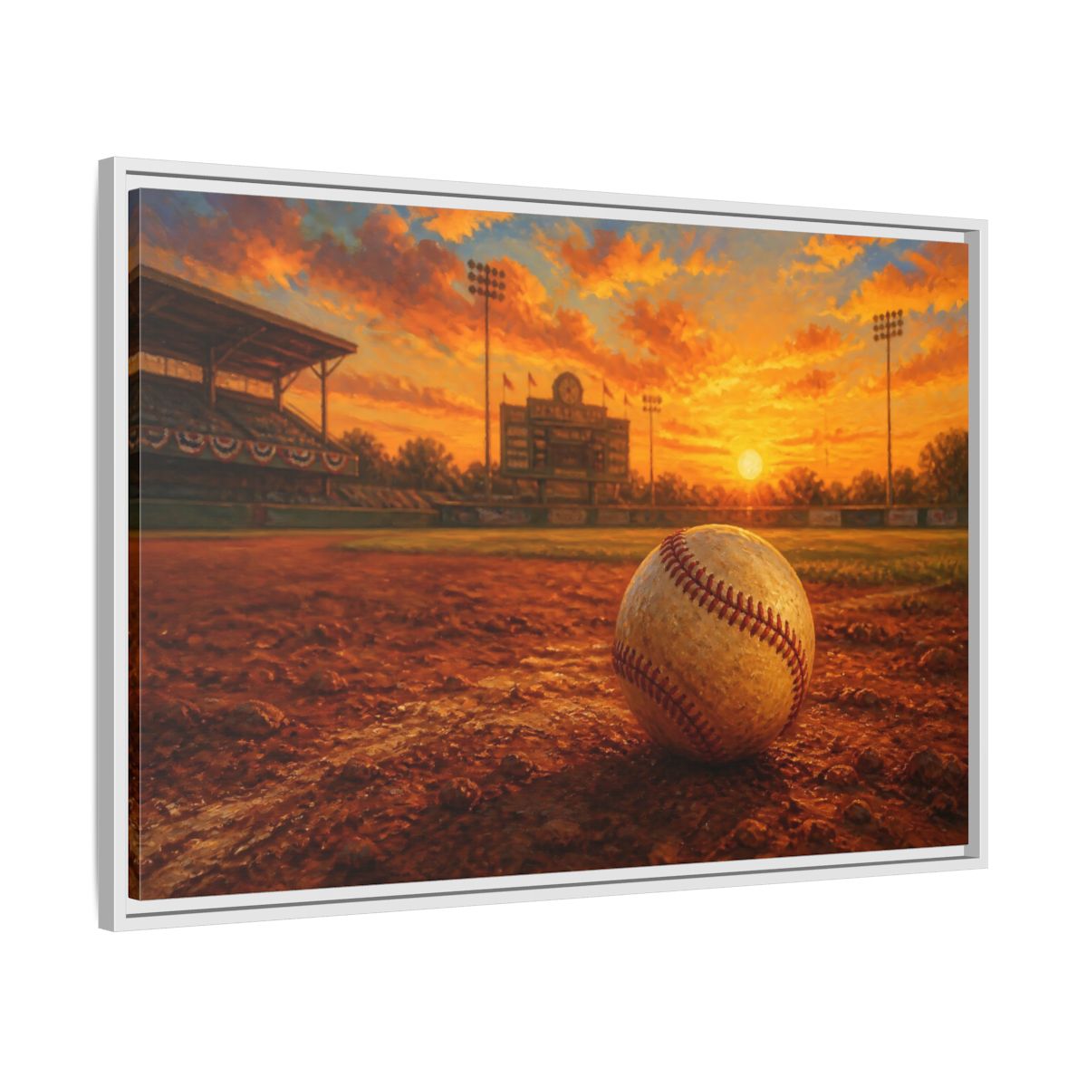 Side Mockup 9. Evening At The Ballpark shown as framed canvas print