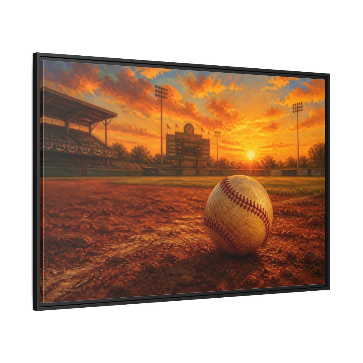 Side Mockup 12. Evening At The Ballpark shown as framed canvas print