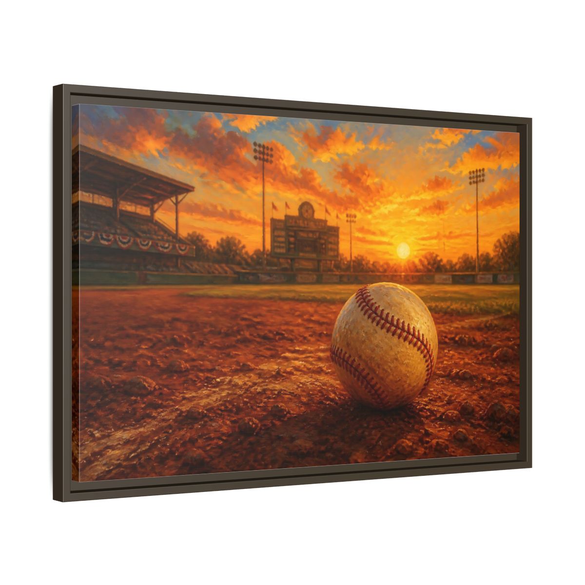 Side Mockup 11. Evening At The Ballpark shown as framed canvas print