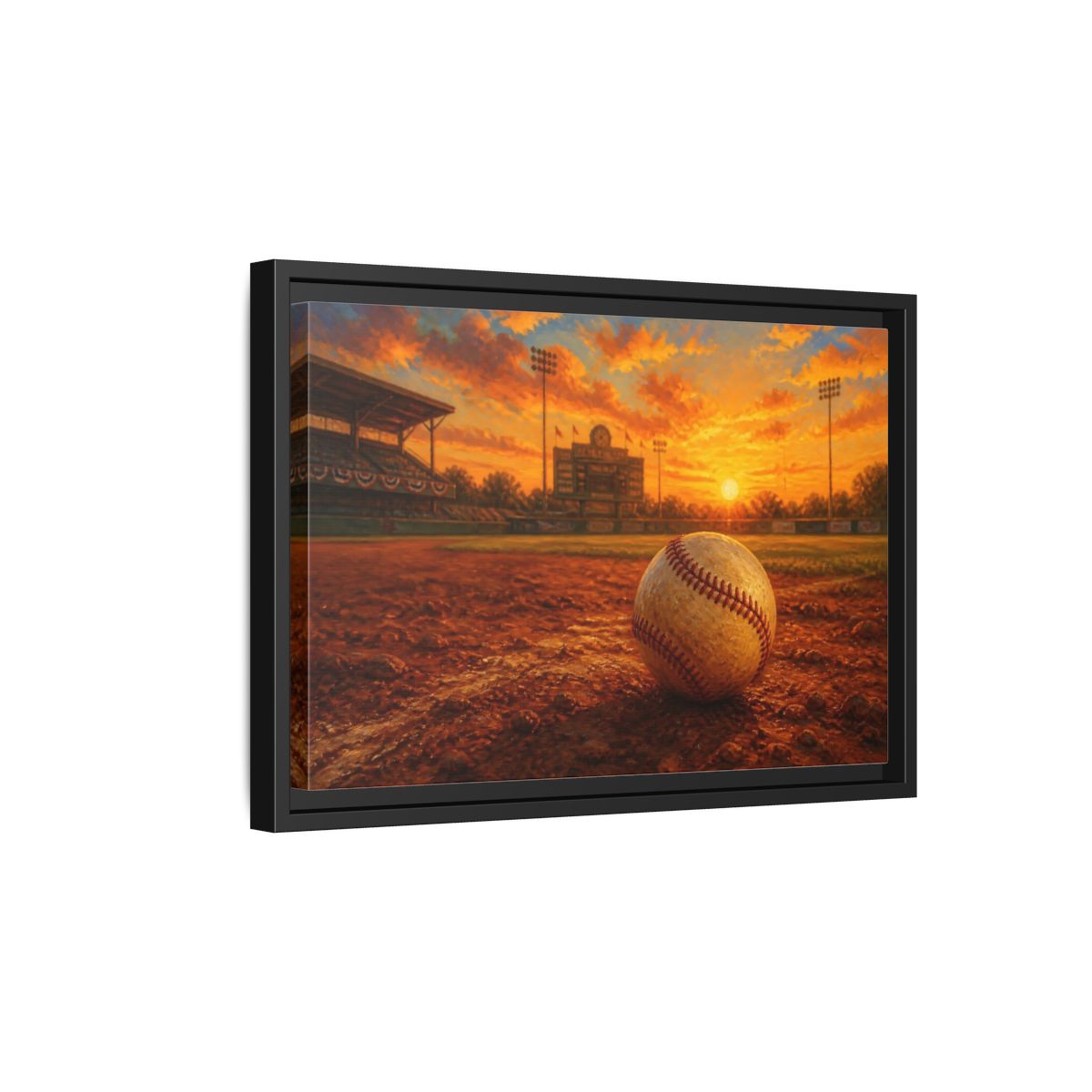Side Mockup 6. Evening At The Ballpark shown as framed canvas print