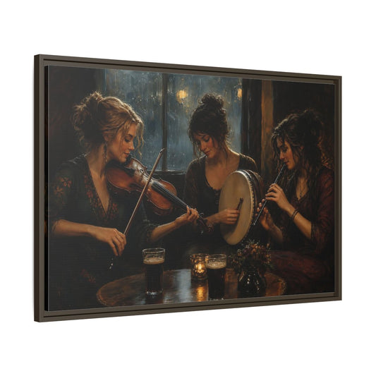 Main Mockup. Evening Folk Session shown as framed canvas print