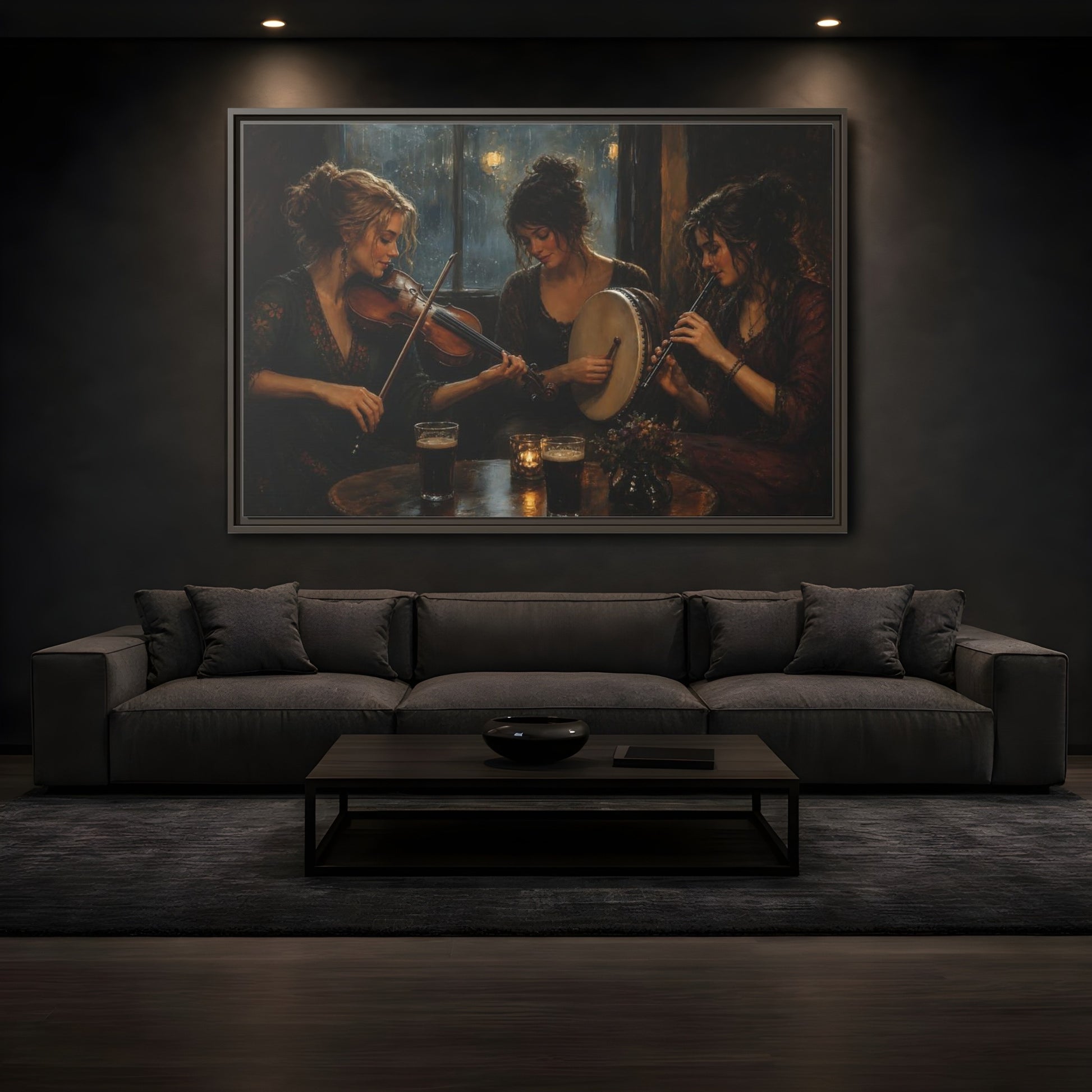 Mockup 3. Evening Folk Session shown as framed canvas print