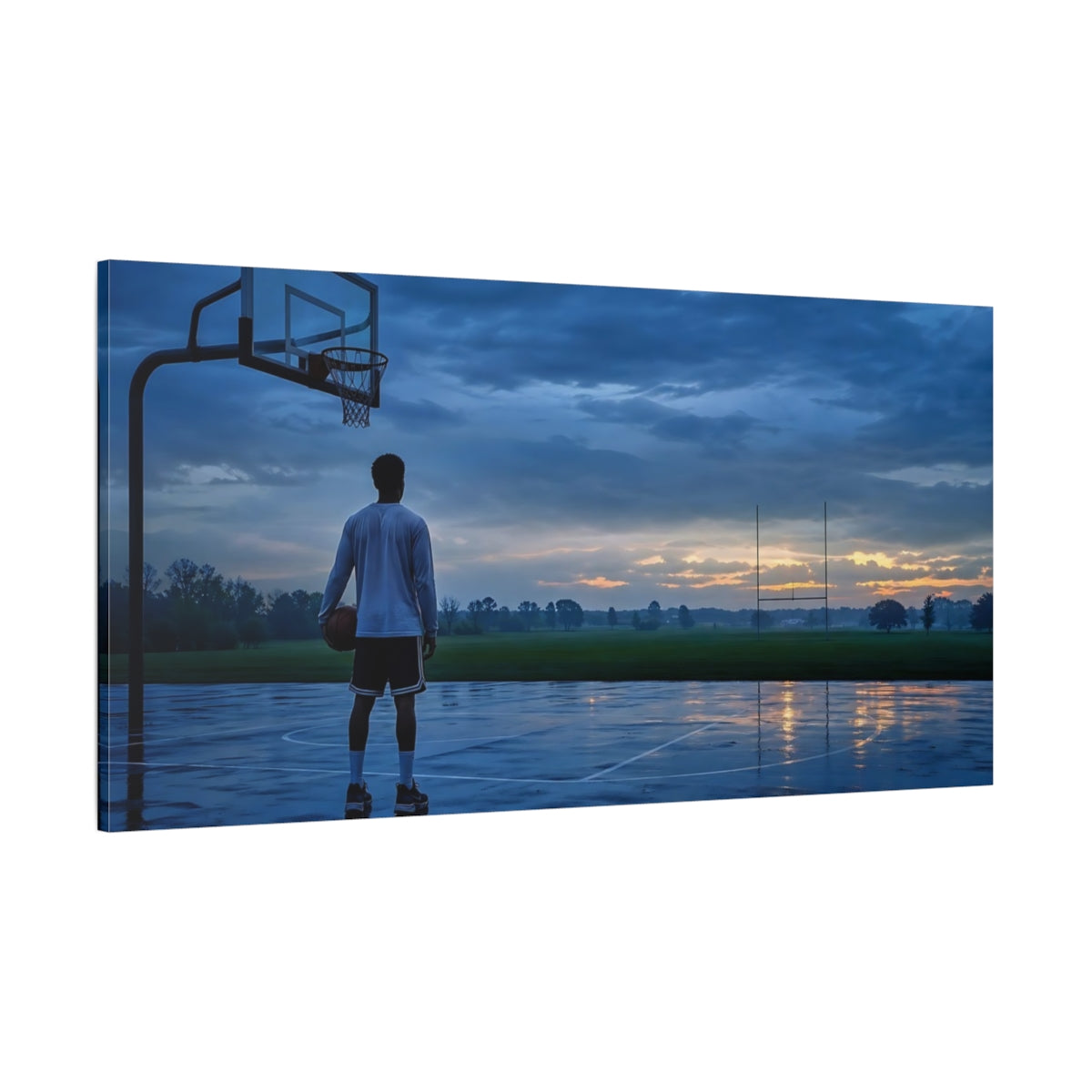 Side Mockup 2. Evening Hoops At Sunset shown as canvas print
