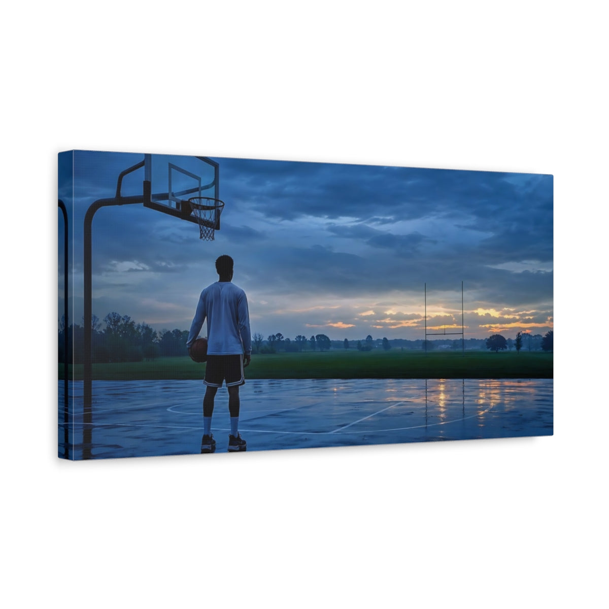Side Mockup 3. Evening Hoops At Sunset shown as canvas print