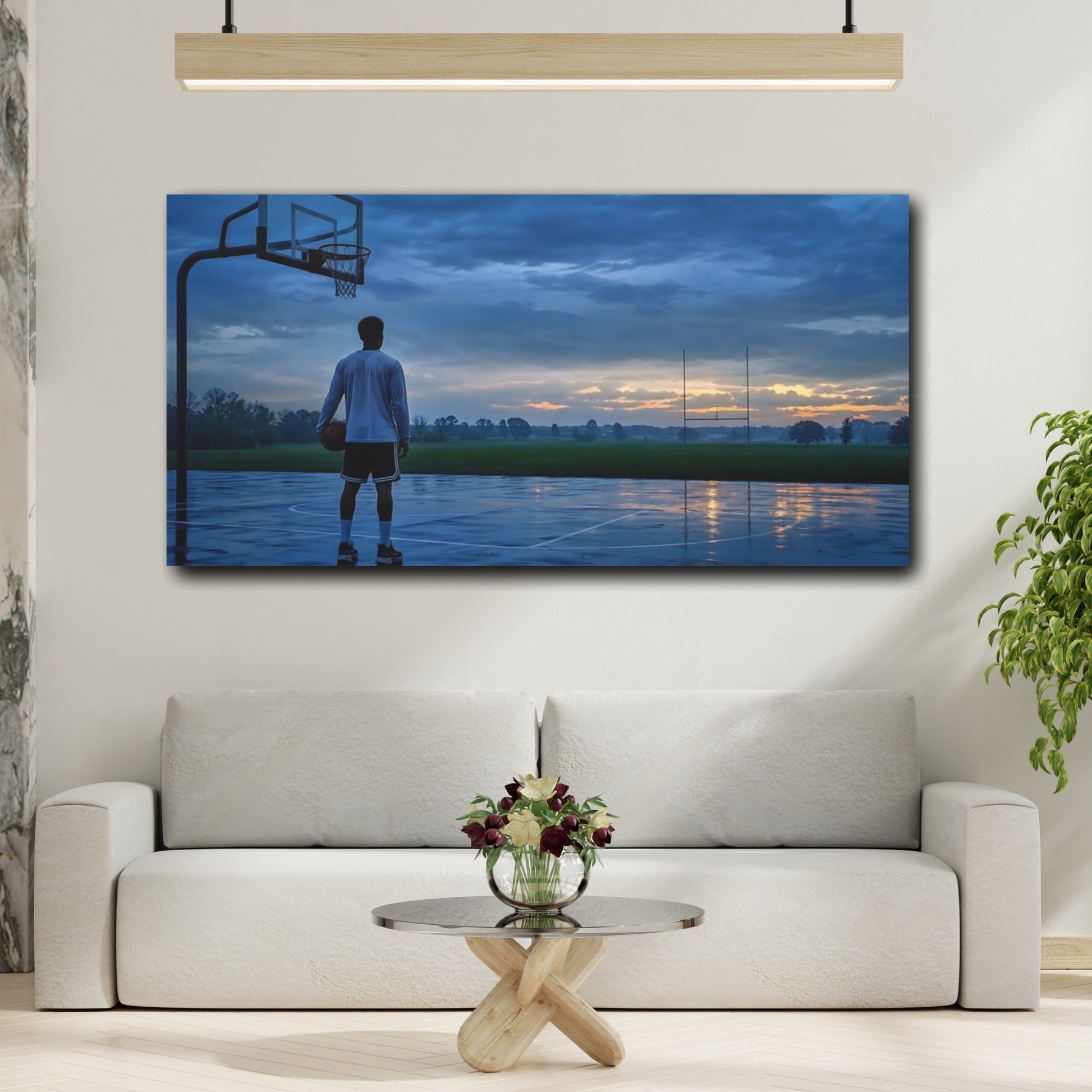 Mockup 2. Evening Hoops At Sunset shown as canvas print