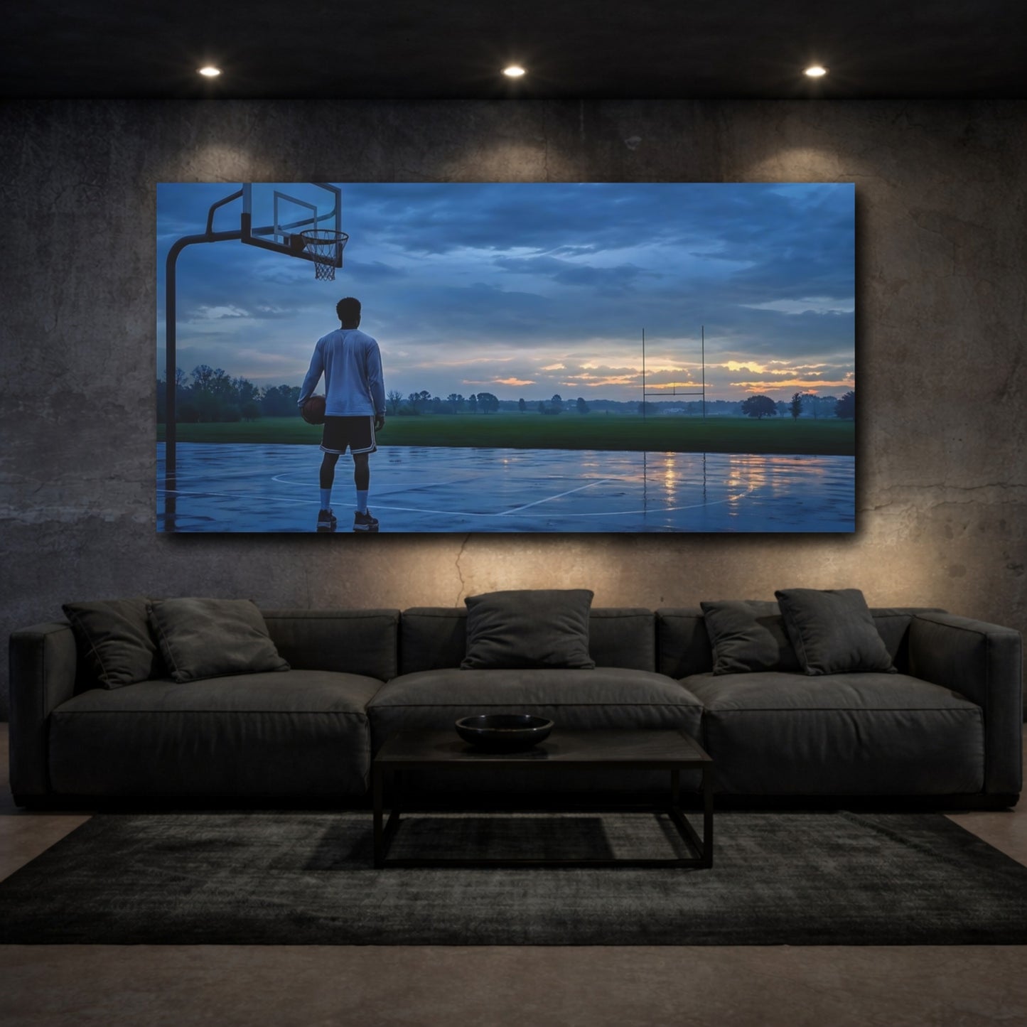 Mockup 3. Evening Hoops At Sunset shown as canvas print