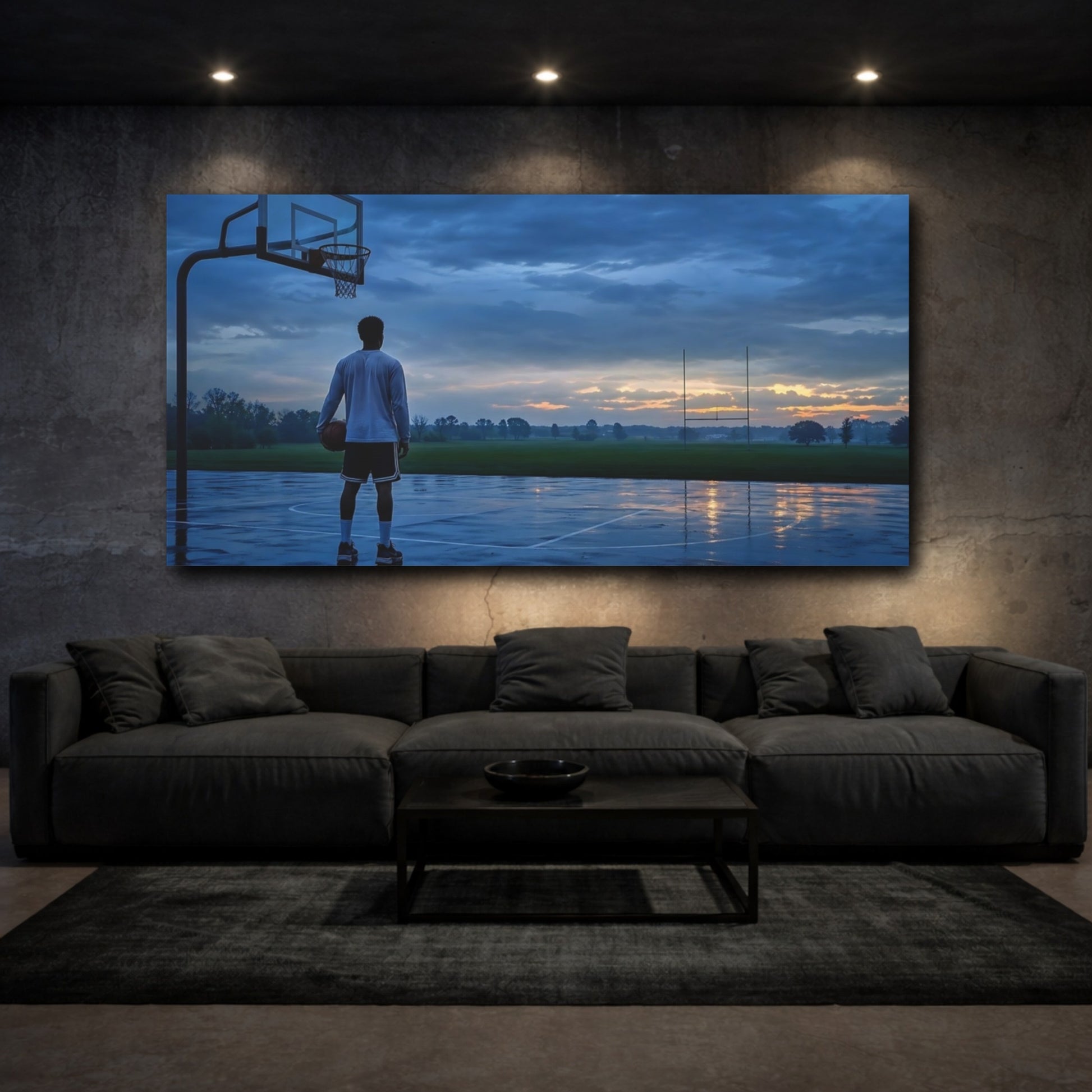 Mockup 3. Evening Hoops At Sunset shown as canvas print