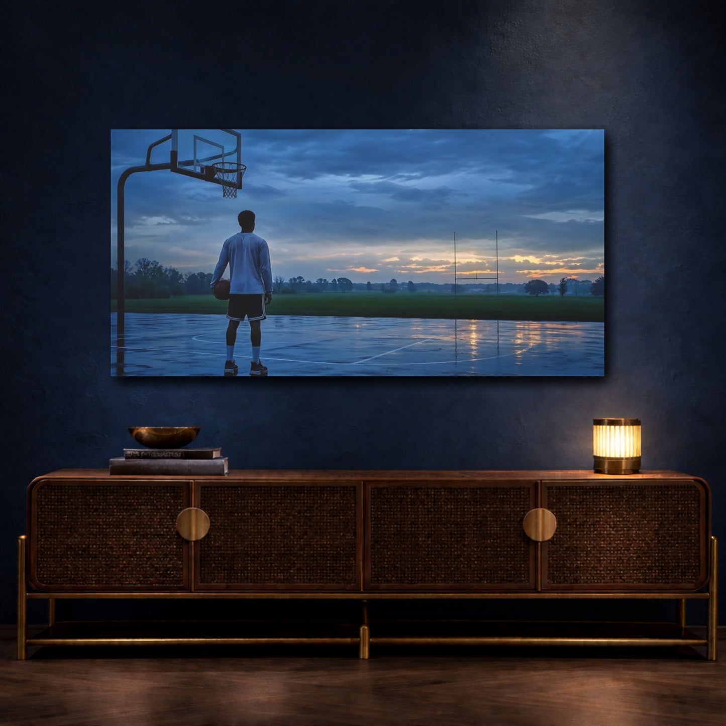 Mockup 4. Evening Hoops At Sunset shown as canvas print