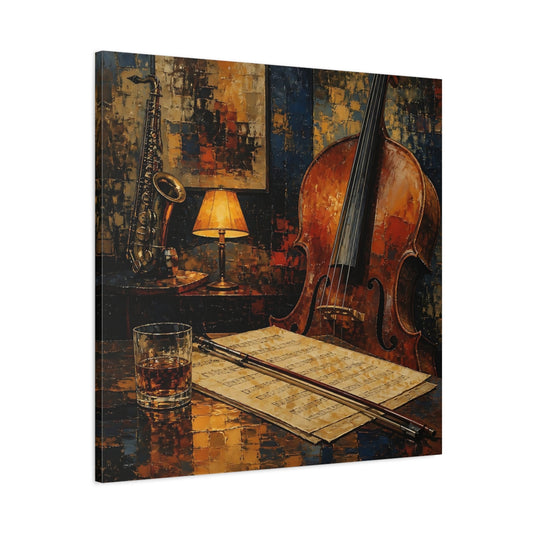Main Mockup. Evening Jazz Still Life shown as canvas print