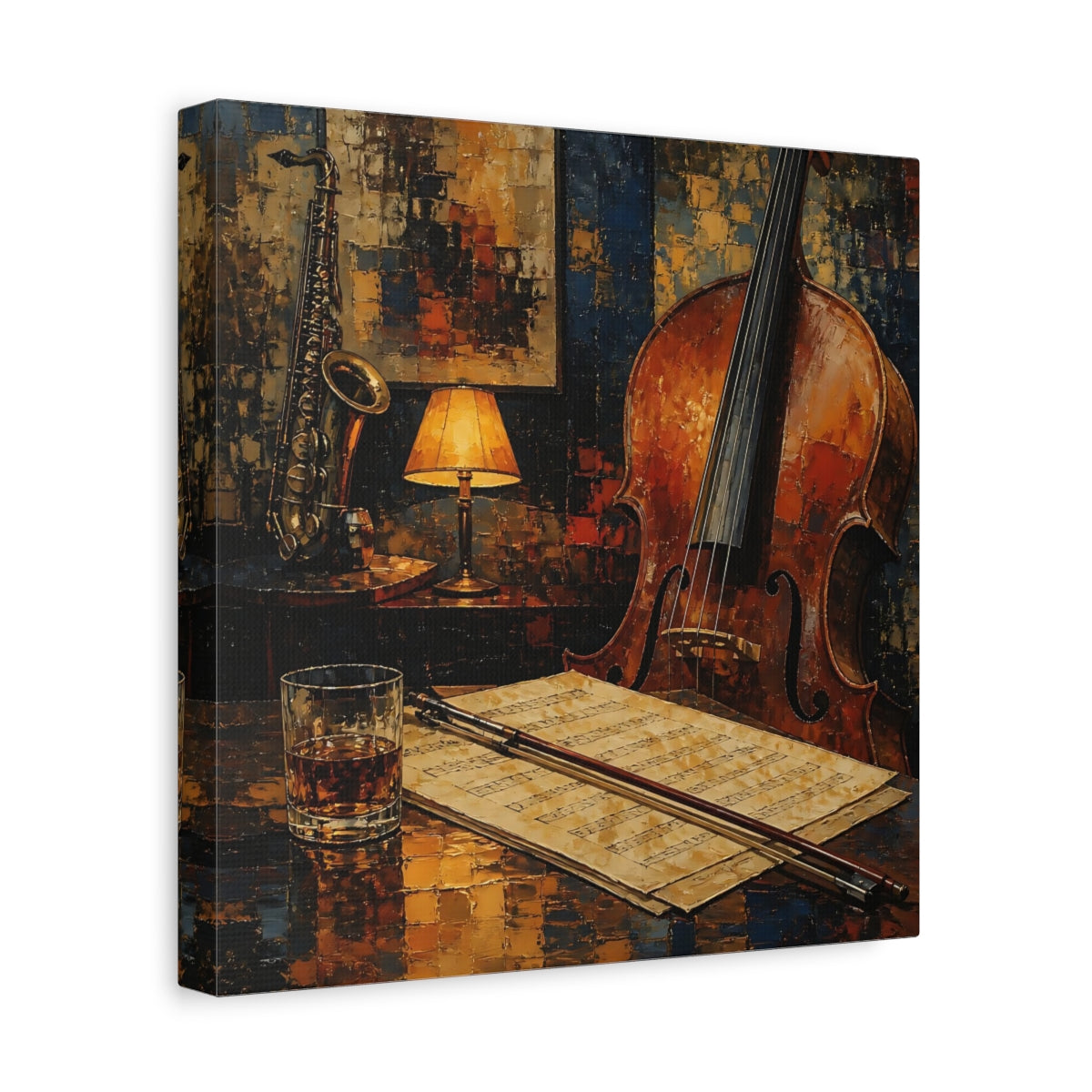 Side Mockup 8. Evening Jazz Still Life shown as canvas print