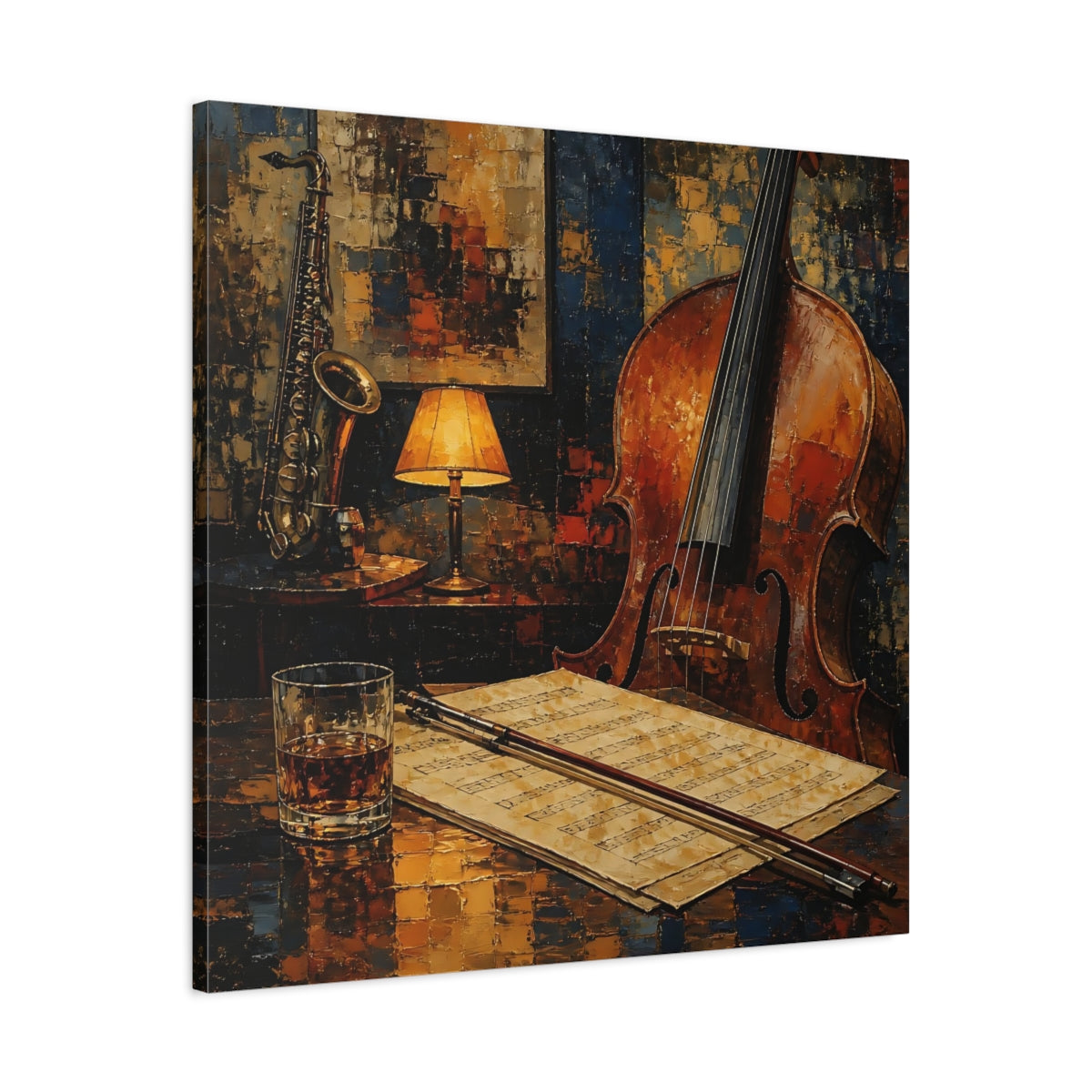 Side Mockup 3. Evening Jazz Still Life shown as canvas print