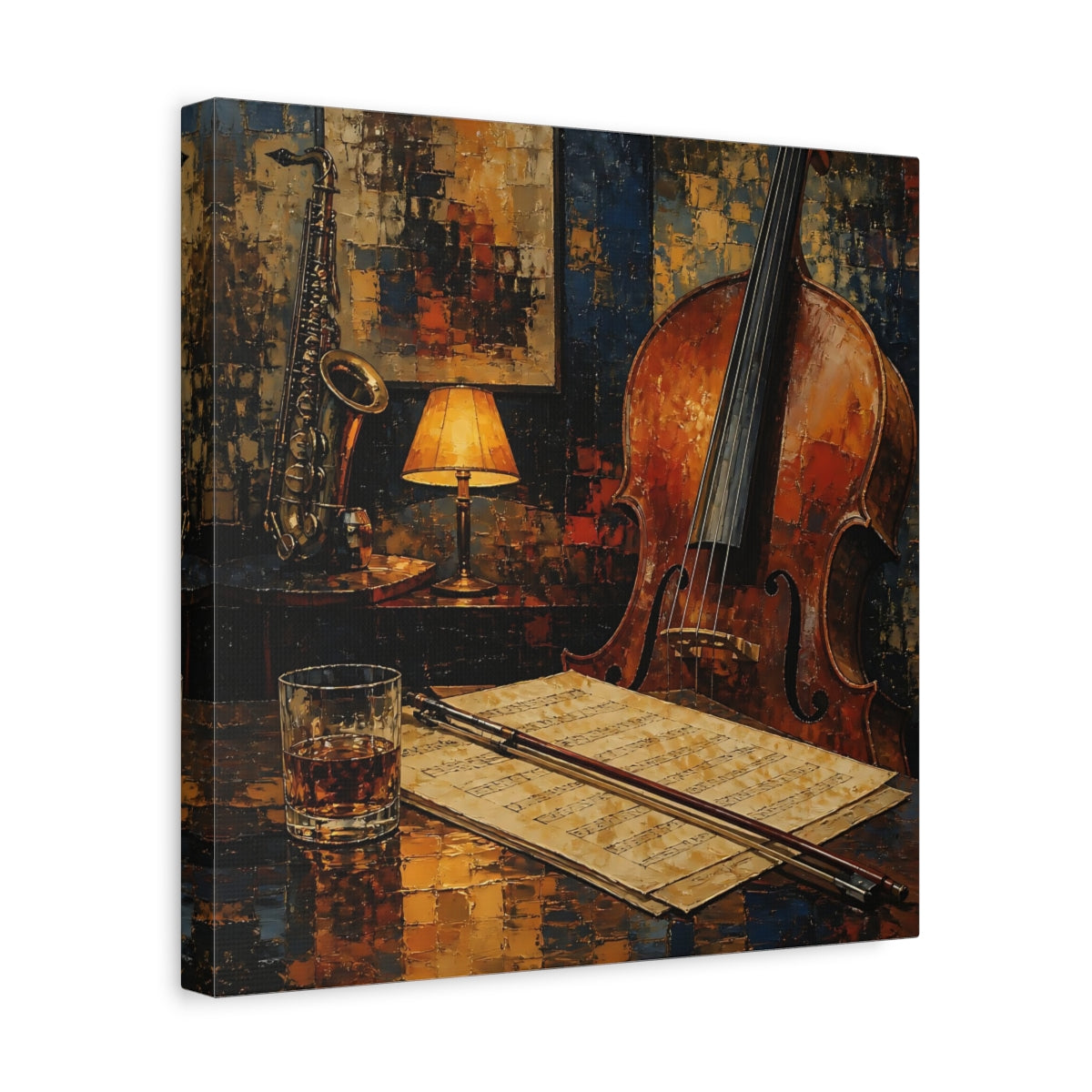 Side Mockup 7. Evening Jazz Still Life shown as canvas print