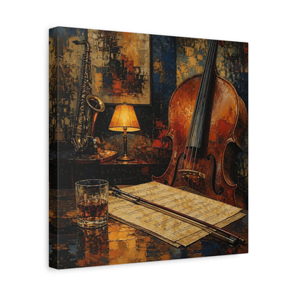 Side Mockup 7. Evening Jazz Still Life shown as canvas print