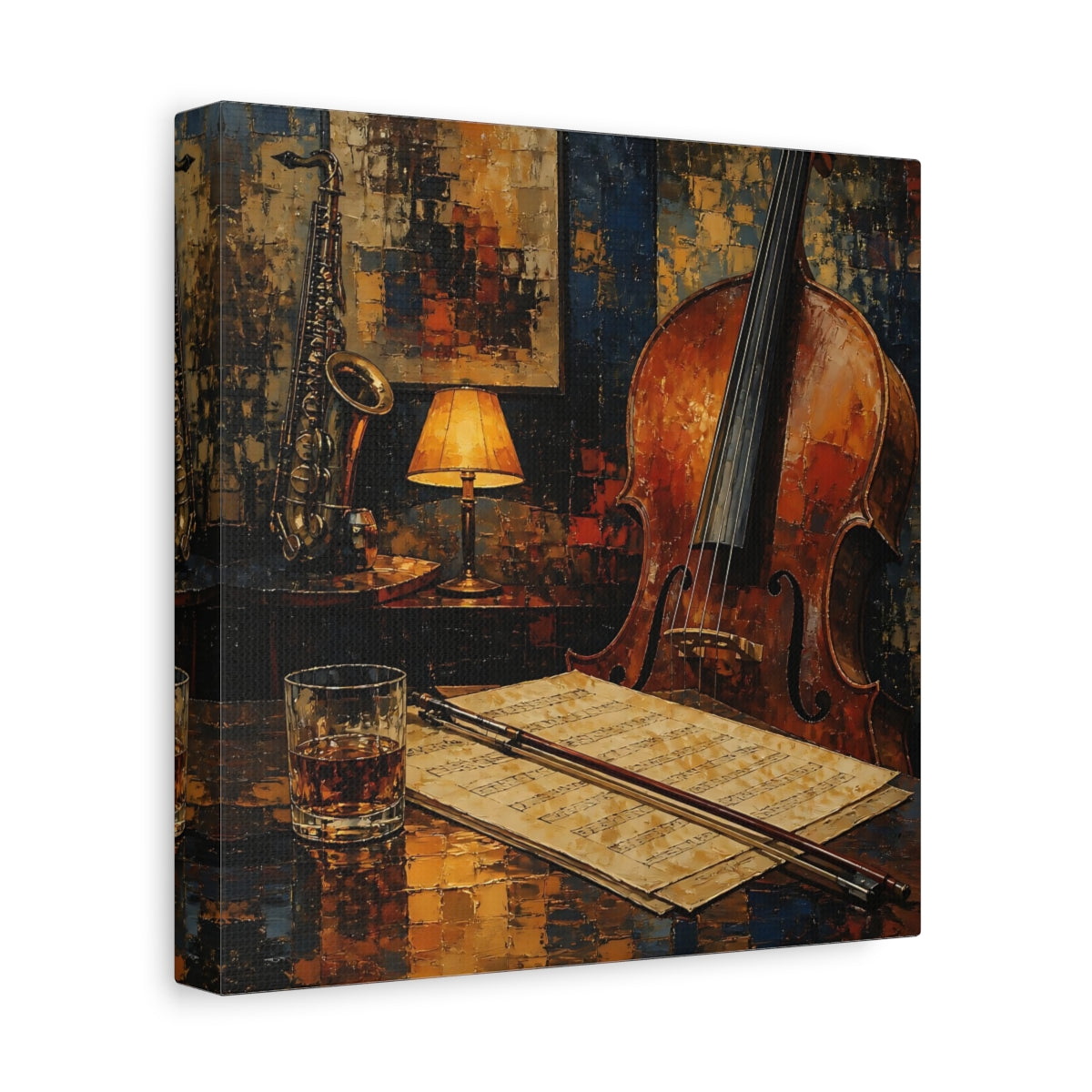 Side Mockup 9. Evening Jazz Still Life shown as canvas print