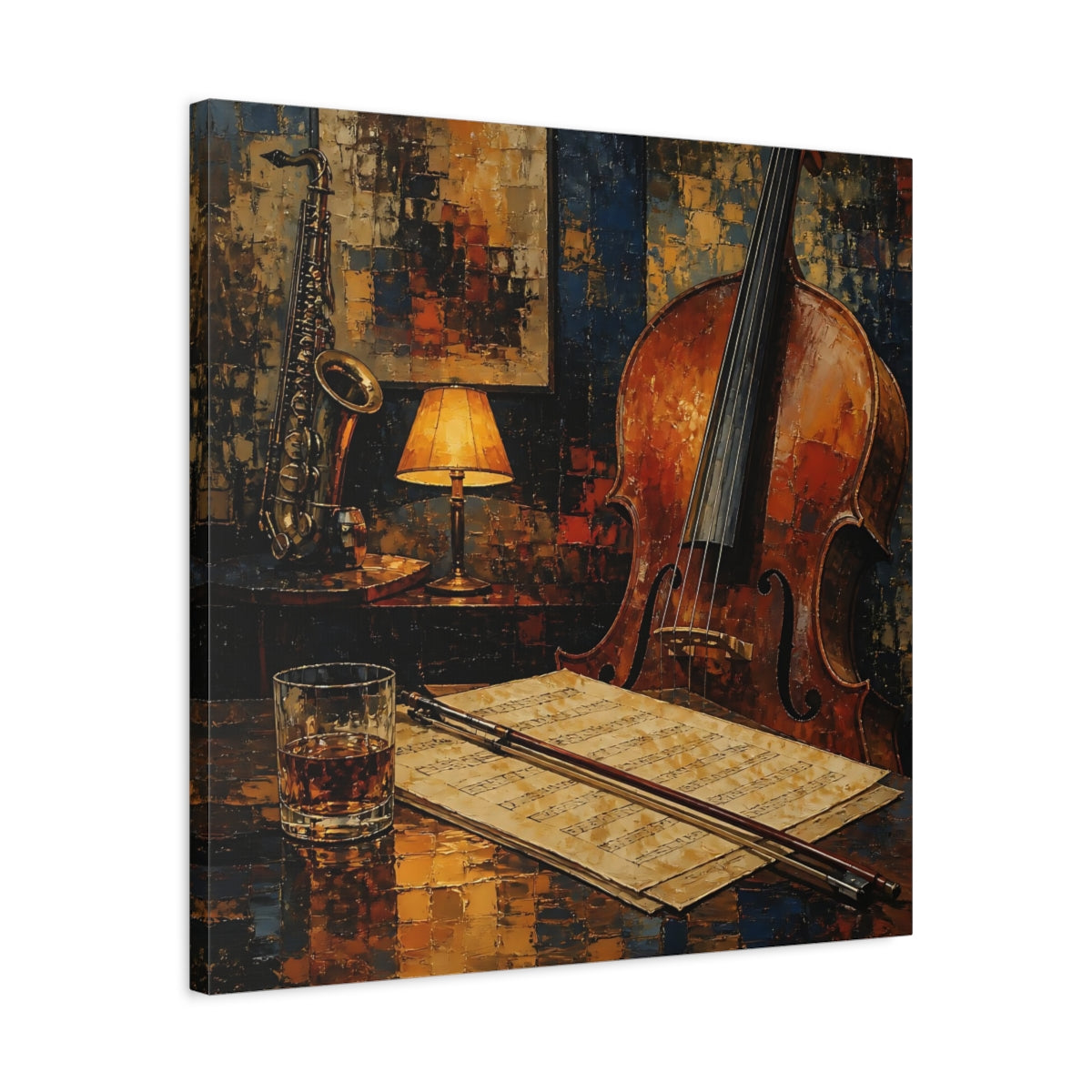 Side Mockup 4. Evening Jazz Still Life shown as canvas print
