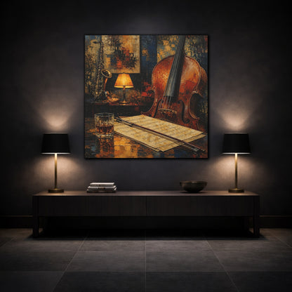 Mockup 3. Evening Jazz Still Life shown as canvas print
