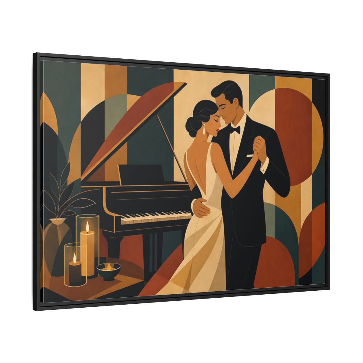 Side Mockup 12. Evening Piano Dance shown as framed canvas print