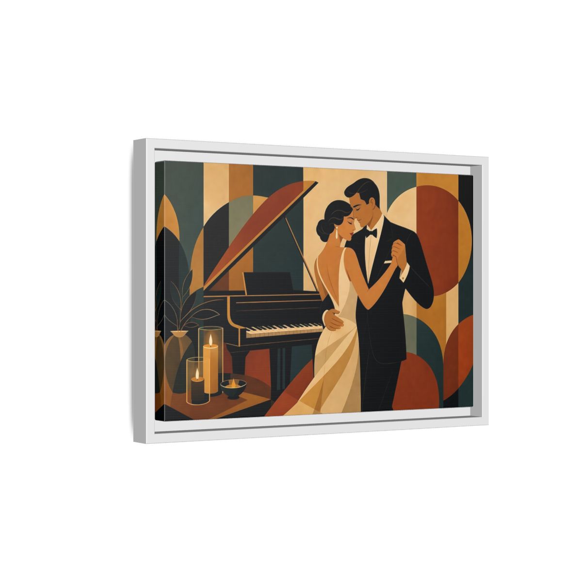 Side Mockup 4. Evening Piano Dance shown as framed canvas print